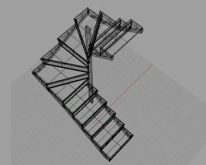 Plano 3d esquemático de escalera en forma de U